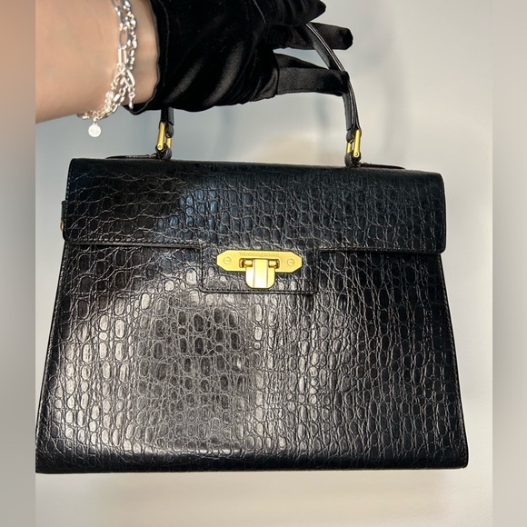 Valentino Garavani Black Leather Satchel with Gold-Tone...